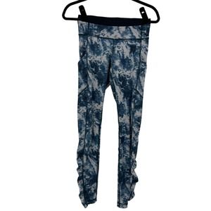 LuLeLemon TieDye Blue White Pattern Leggings MidRise Ruched Calf Women's Size 4